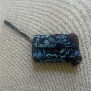Vera Bradley Blue and Brown Floral Wristlet